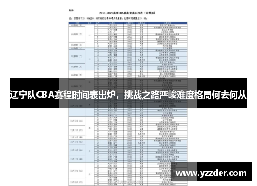 辽宁队CBA赛程时间表出炉，挑战之路严峻难度格局何去何从